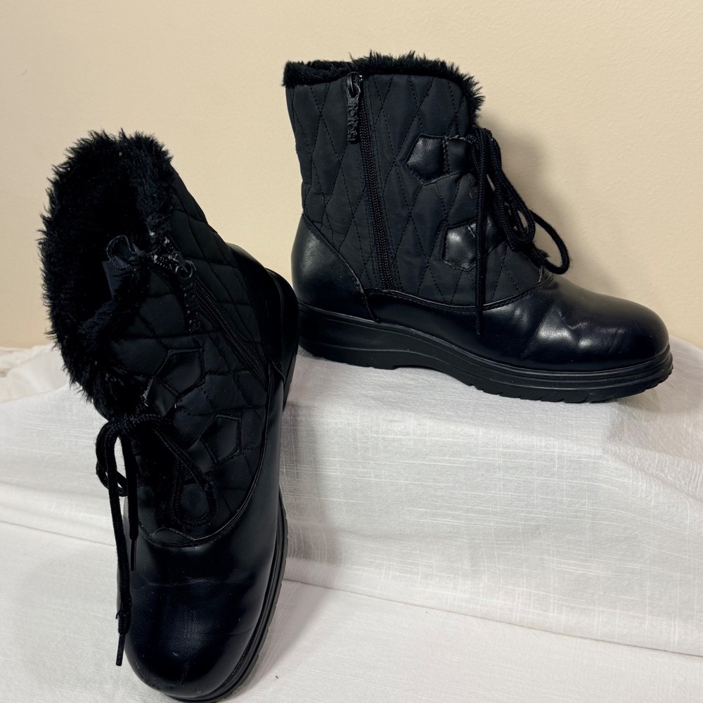 Totes Catskill women's Black Quilted Faux‎ Fur Lined Winter Snow Boots Size 7 - Picture 11 of 15